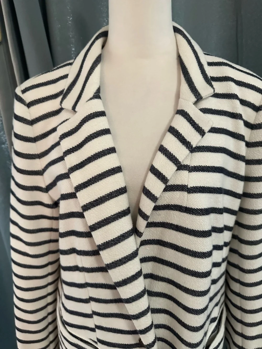LOFT Striped Blazer Women Size 12 Navy White Knit Jacket Nautical Career Casual - Picture 3 of 8